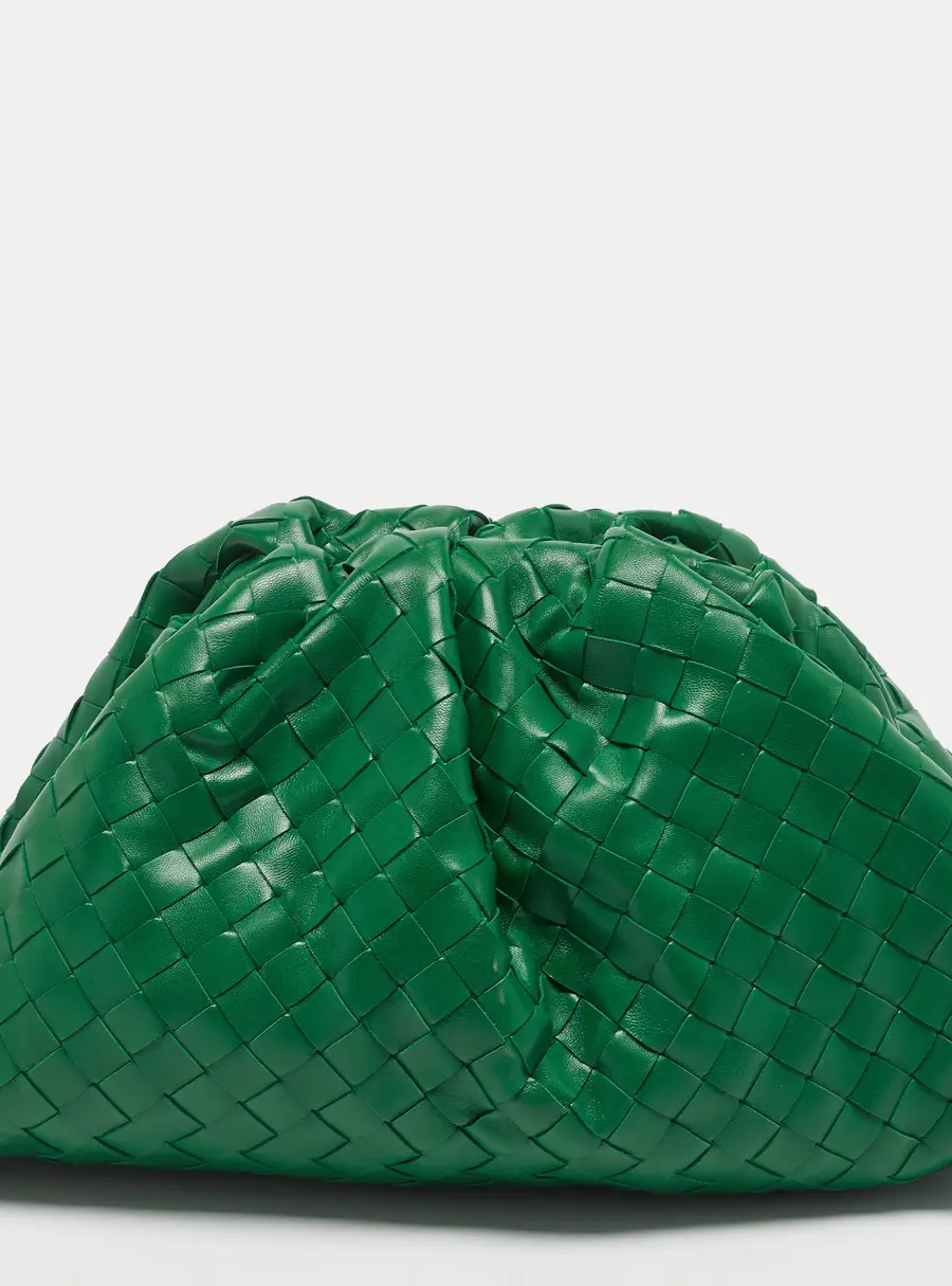 Bottega Veneta The Pouch Green Intrecciato Leather Clutch