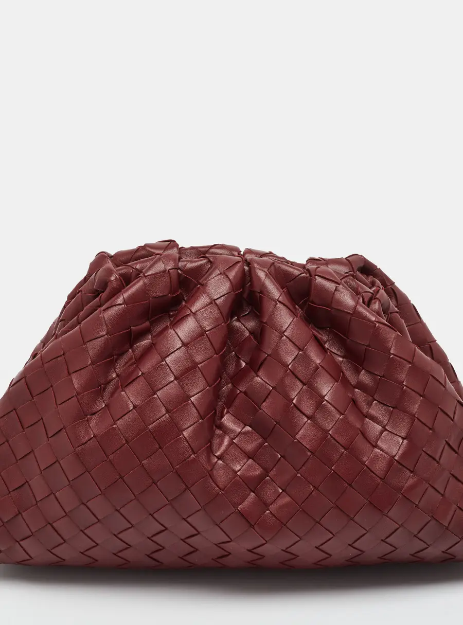 Bottega Veneta The Pouch Burgundy Intrecciato Leather Clutch