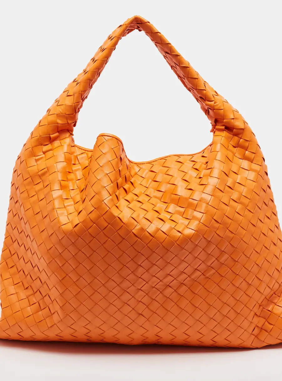 Bottega Veneta Hop Large Orange Intrecciato Leather Shoulder Bag