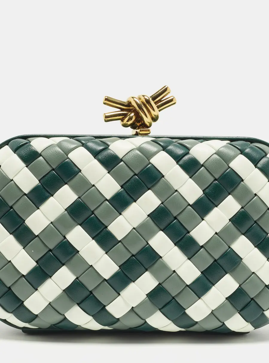 Bottega Veneta Knot Green/White Intrecciato Leather Clutch