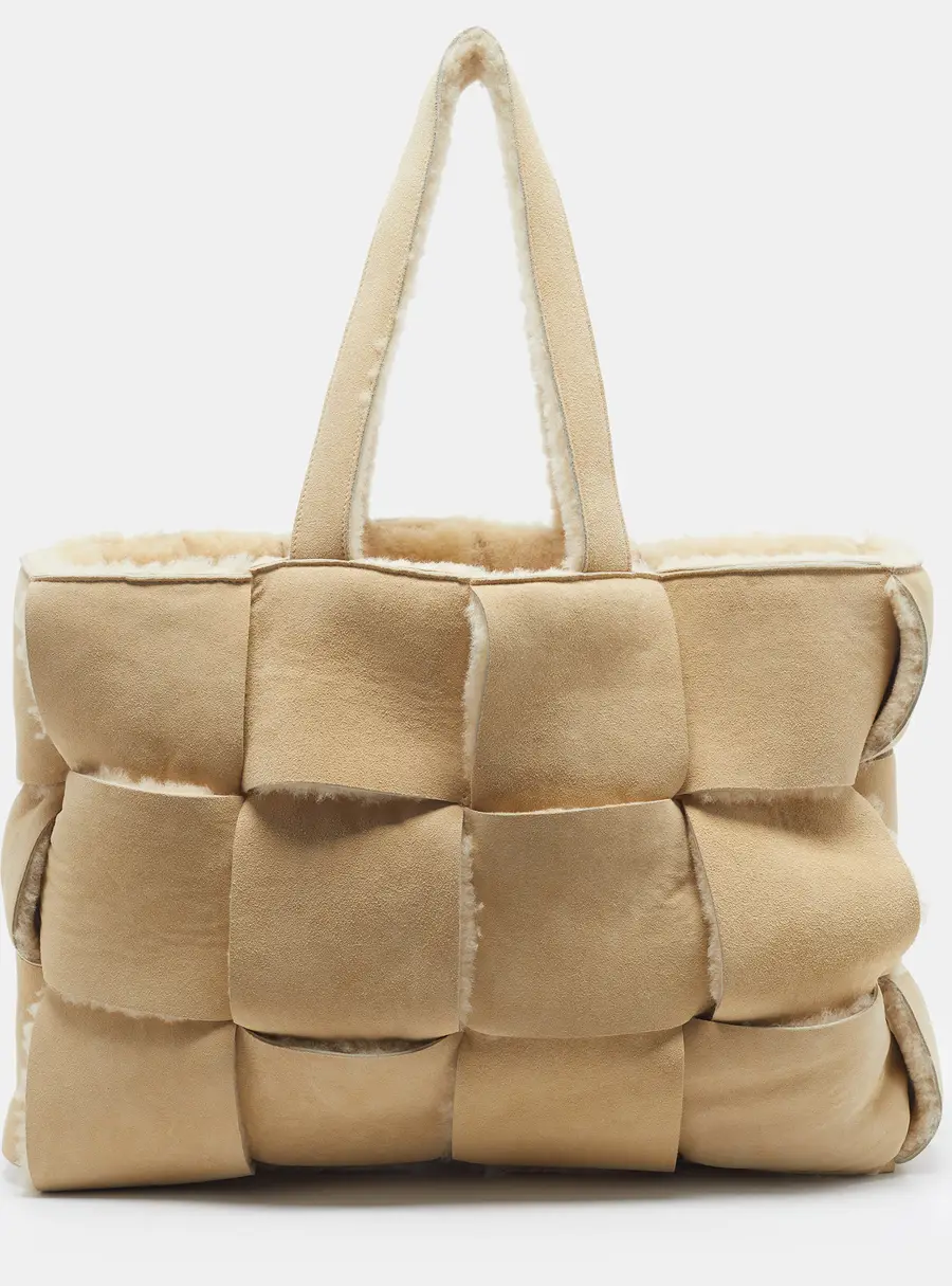 Bottega Veneta Acro Large Beige Intrecciato Suede Tote