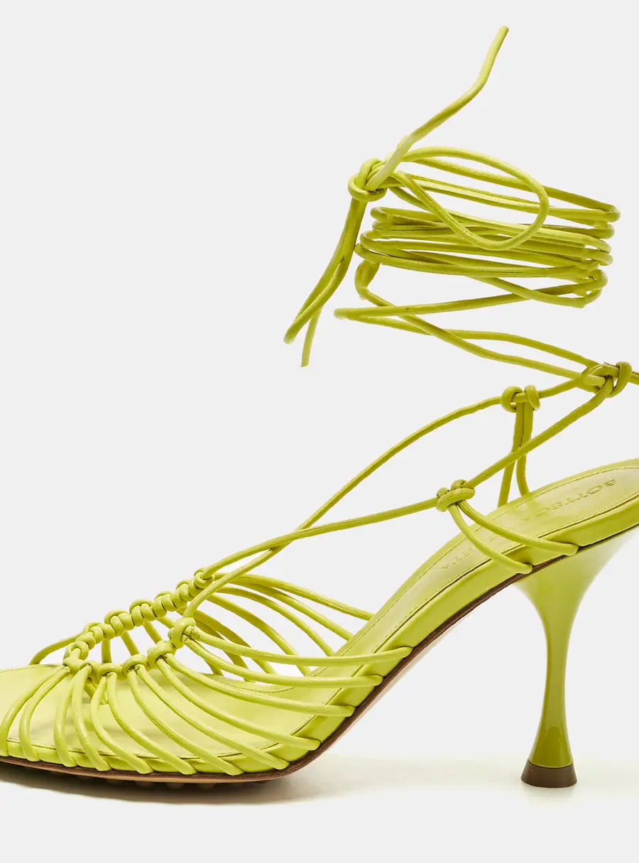 Bottega Veneta Lagoon Dot Size 36 Green Leather Ankle Strap Sandals