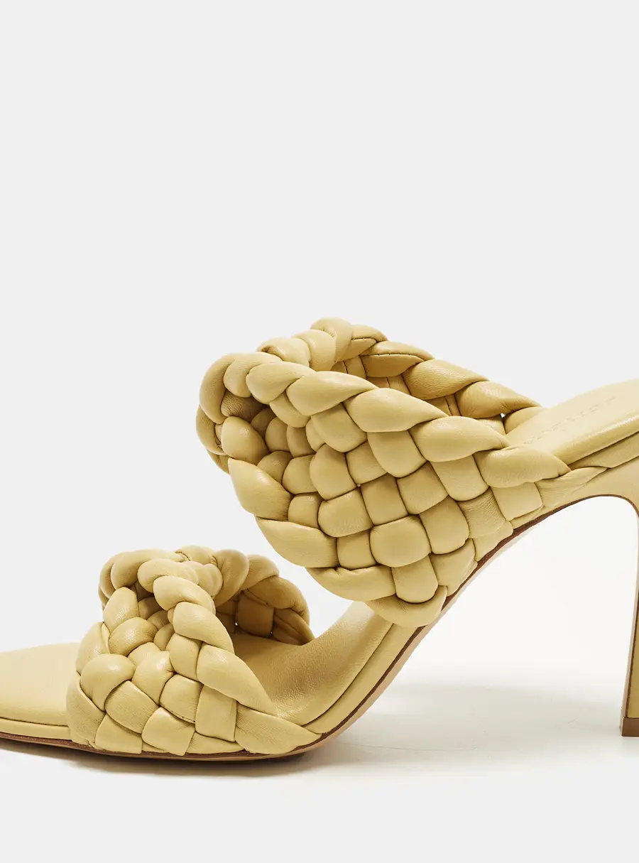 Bottega Veneta Curve Size 37 Olive Green Woven Leather Slide Sandals