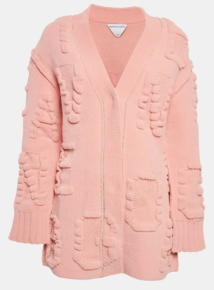 Bottega Veneta Pink Patterned Knit Long Cardigan M