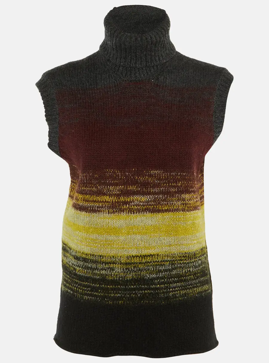 Bottega Veneta Grey Striped Wool Knit Turtle Neck Sweater S