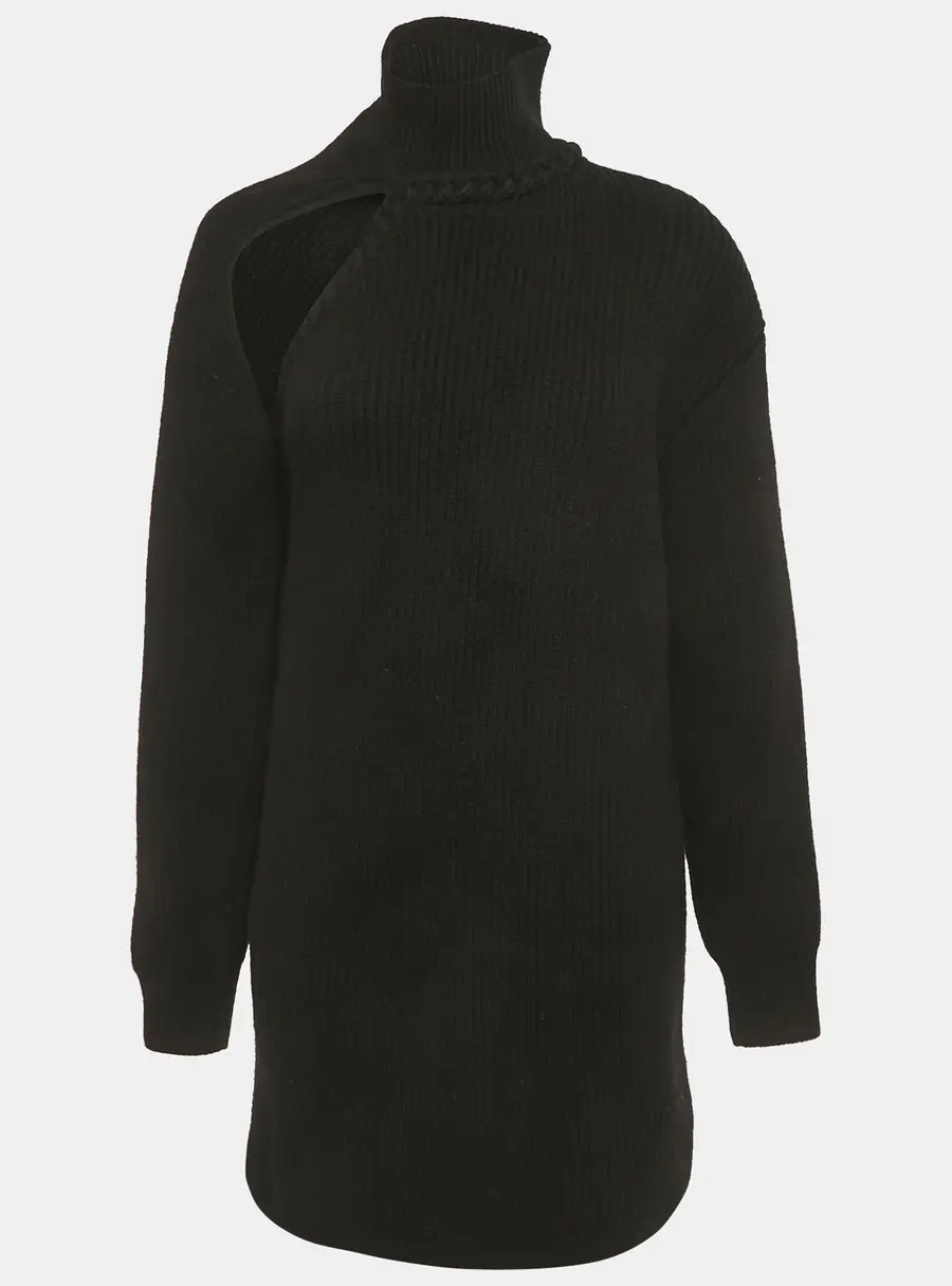 Bottega Veneta Black Rib Knit Cut-Out Mini Dress S