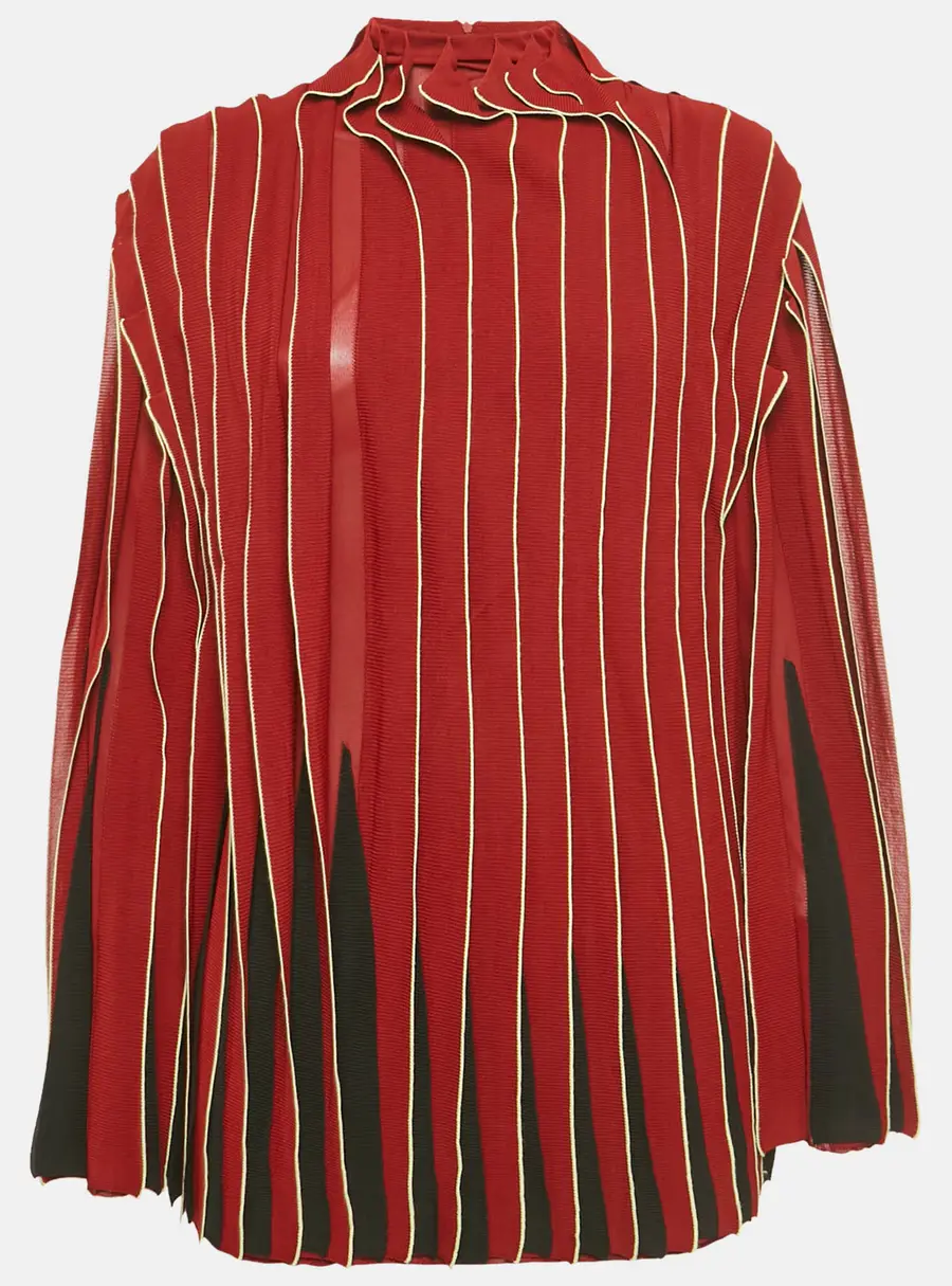 Bottega Veneta Red Knit Paneled Turtle Neck Blouse M