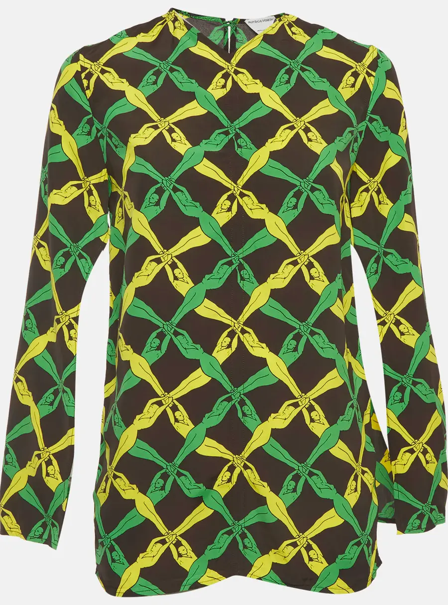Bottega Veneta Black/Green Printed Crepe Blouse XS