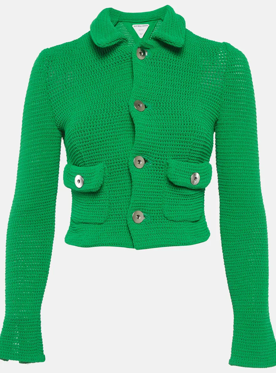 Bottega Veneta Green Crochet Knit Cardigan XS