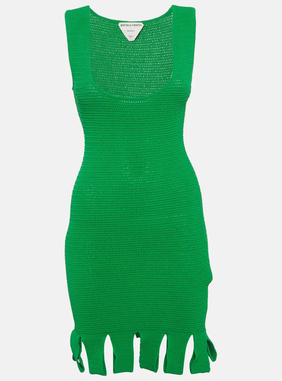 Bottega Veneta Parakeet Crochet Scoop Neck Mini Dress XS