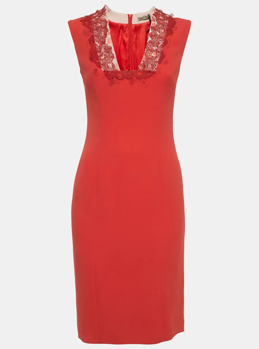 Bottega Veneta Red Lace Inserts Crepe Mini Dress S