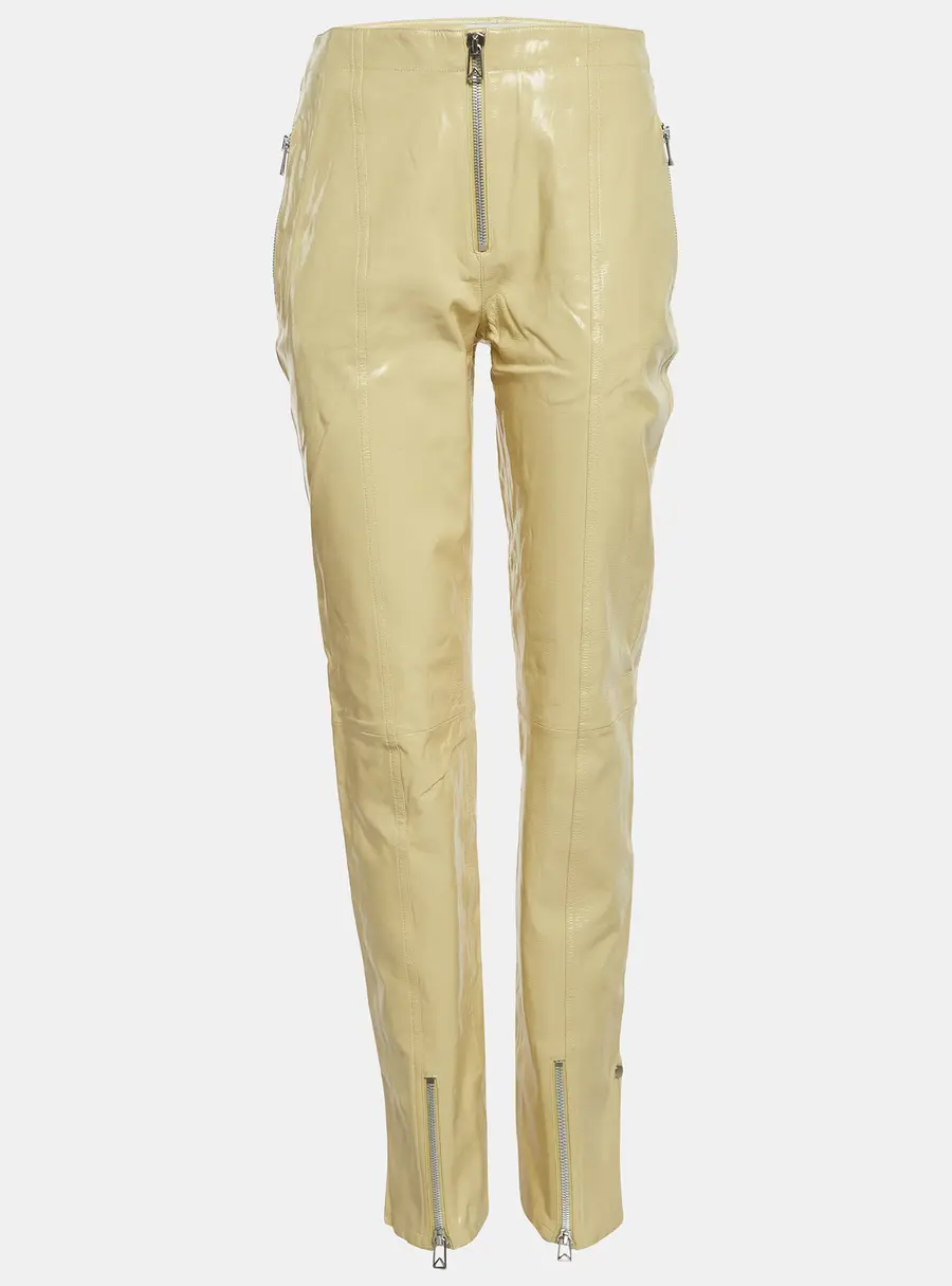 Bottega Veneta Cream Leather Zipper Trousers S