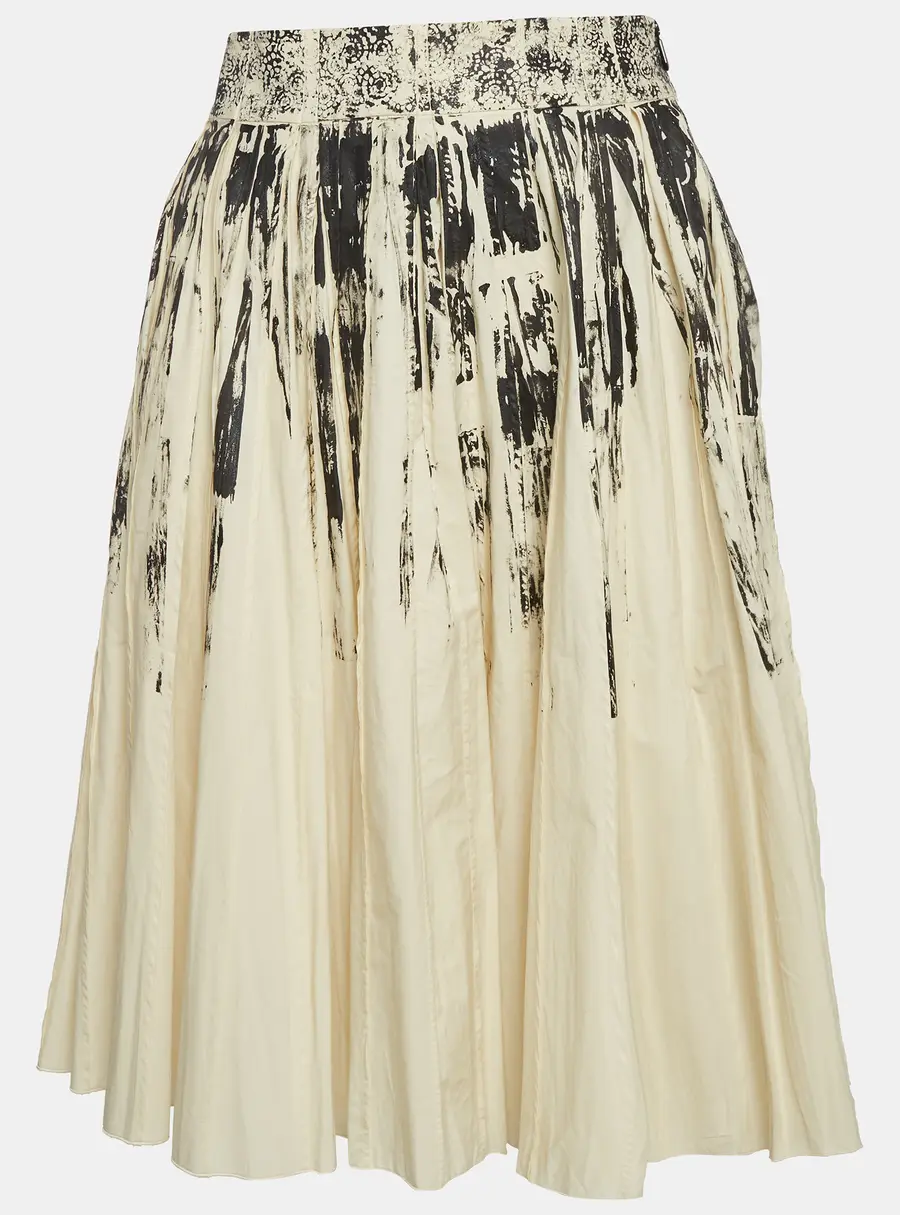 Bottega Veneta Beige Printed Cotton Pleated Skirt S