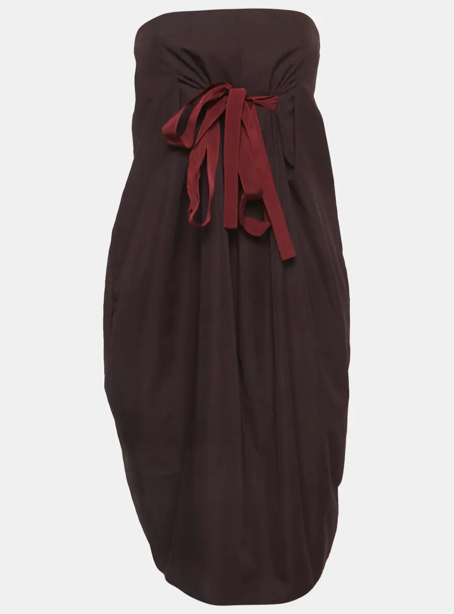 Bottega Veneta Brown Cotton Strapless Mini Dress M