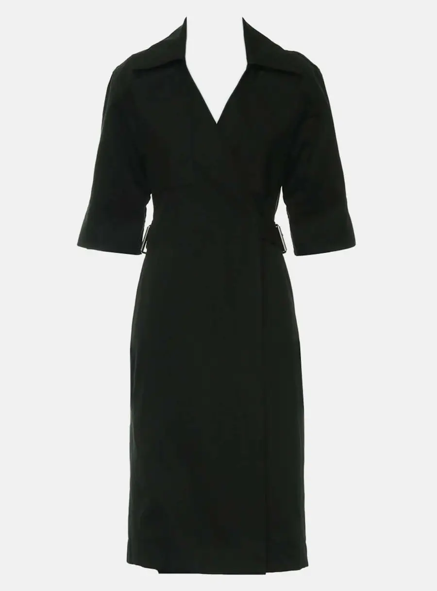 Bottega Veneta Belted Green Cotton Wrap Dress S