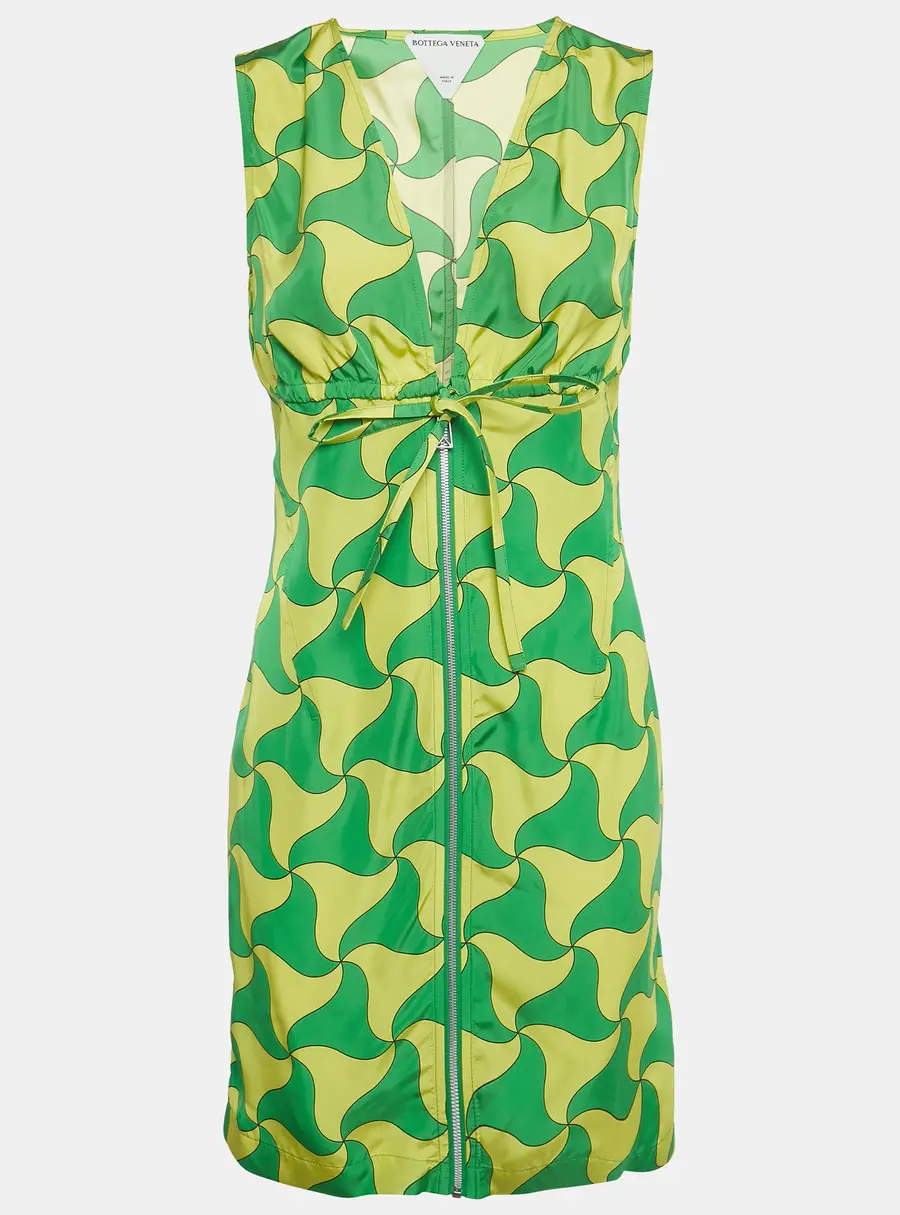 Bottega Veneta Green/Yellow Wavy Triangle Print Parachute Silk Mini Dress S