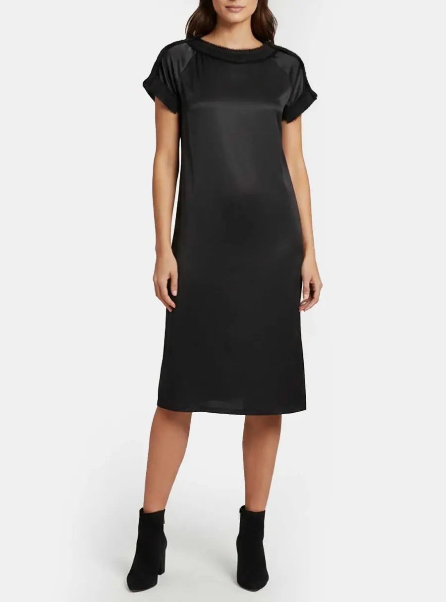 Bottega Veneta Black Synthetic Mohair Trim Bateau Neck Dress L