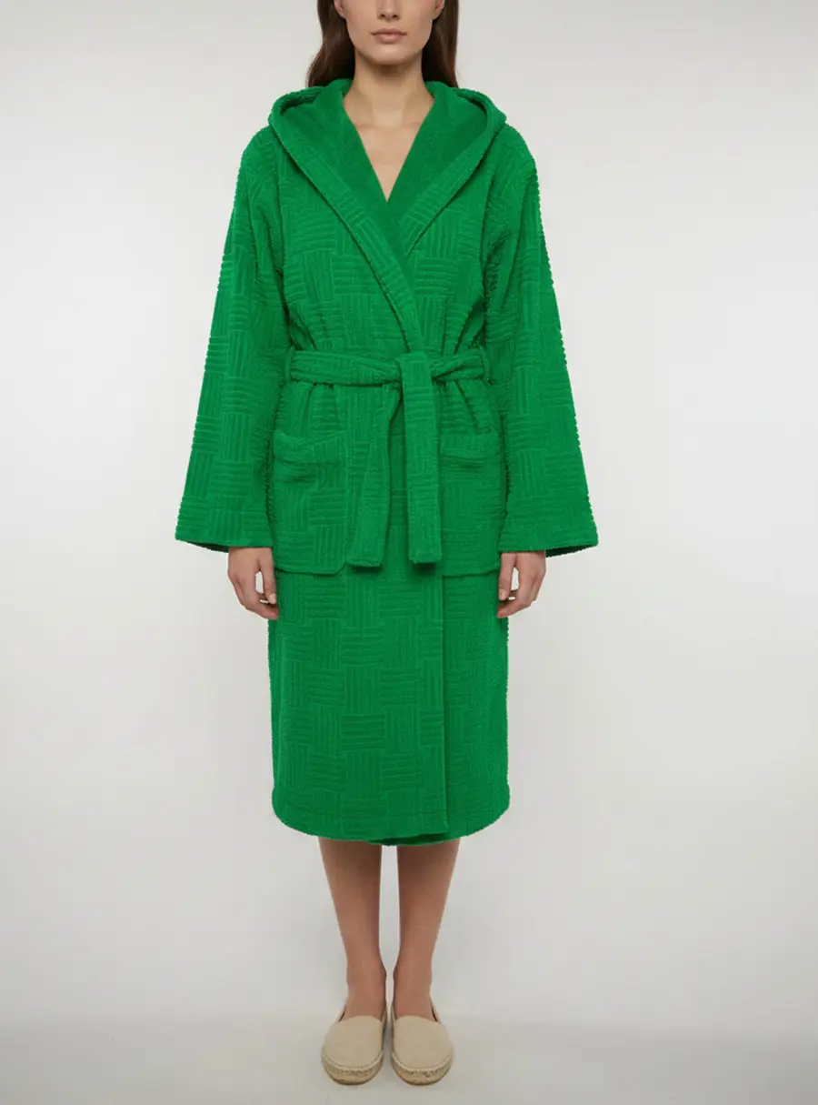 Bottega Veneta Green Intreccio Pattern Cotton Terry Bathrobe M