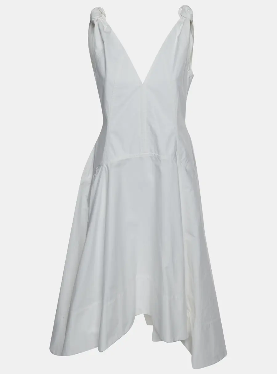 Bottega Veneta White Cotton Canvas Knotted V-Neck Midi Dress S