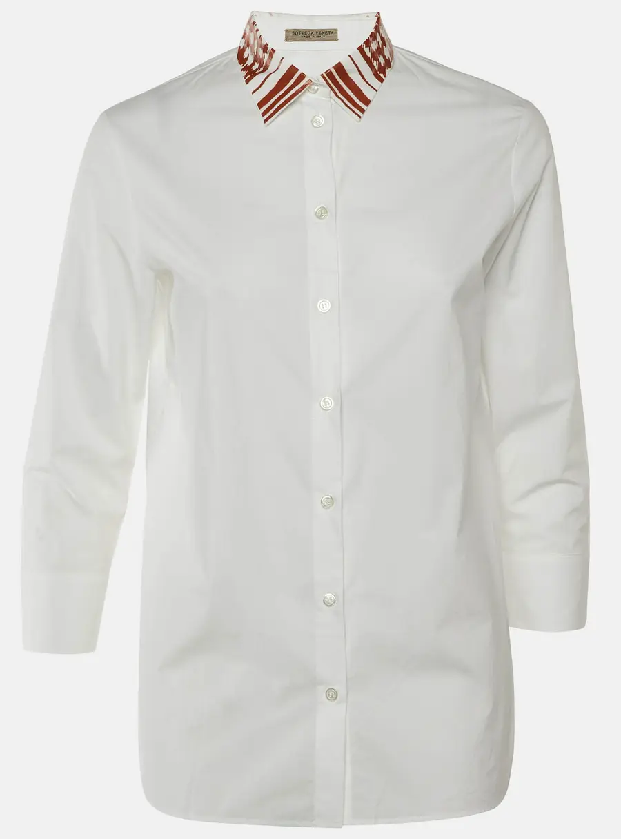 Bottega Veneta White Cotton Contrast Collar Detail Shirt S