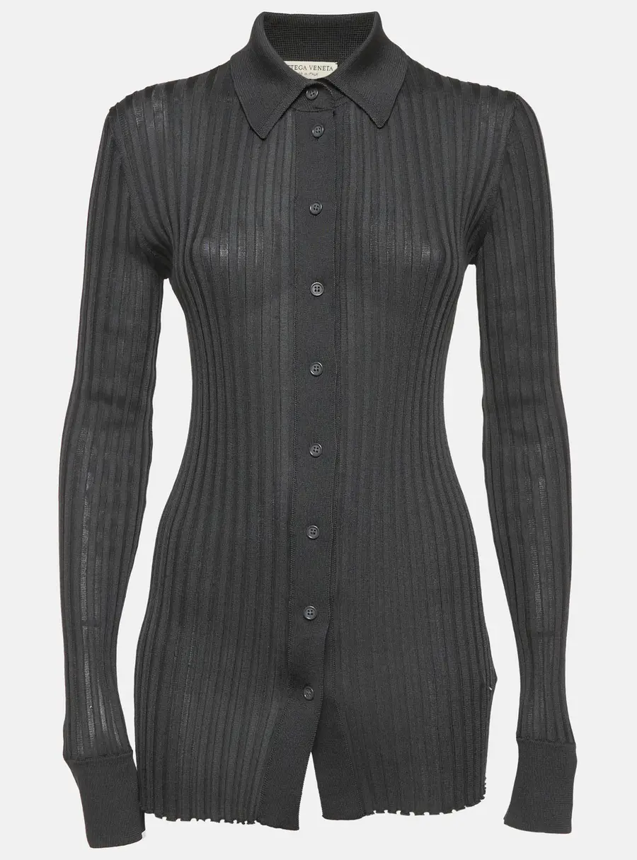 Bottega Veneta Grey Silk Knit Buttoned Cardigan S