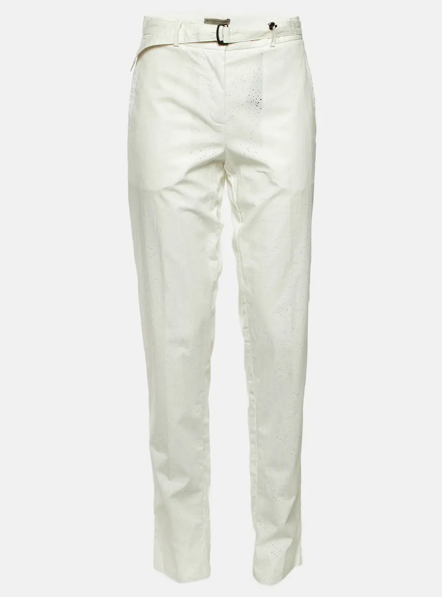 Bottega Veneta White Perforated Cotton Straight Leg Trousers S