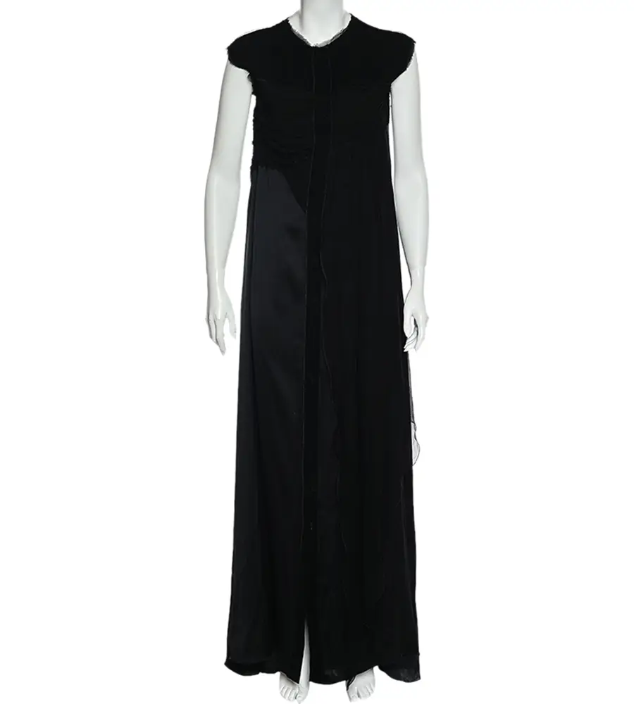 Bottega Veneta Black Silk Draped Detail Button Front Maxi Dress M