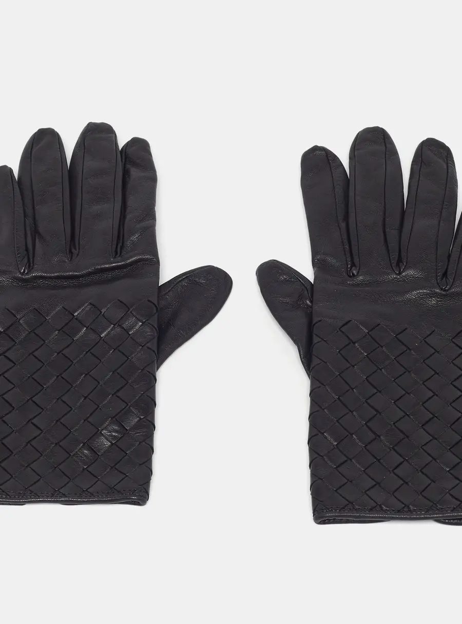 Bottega Veneta Gloves Intrecciato Black Leather M