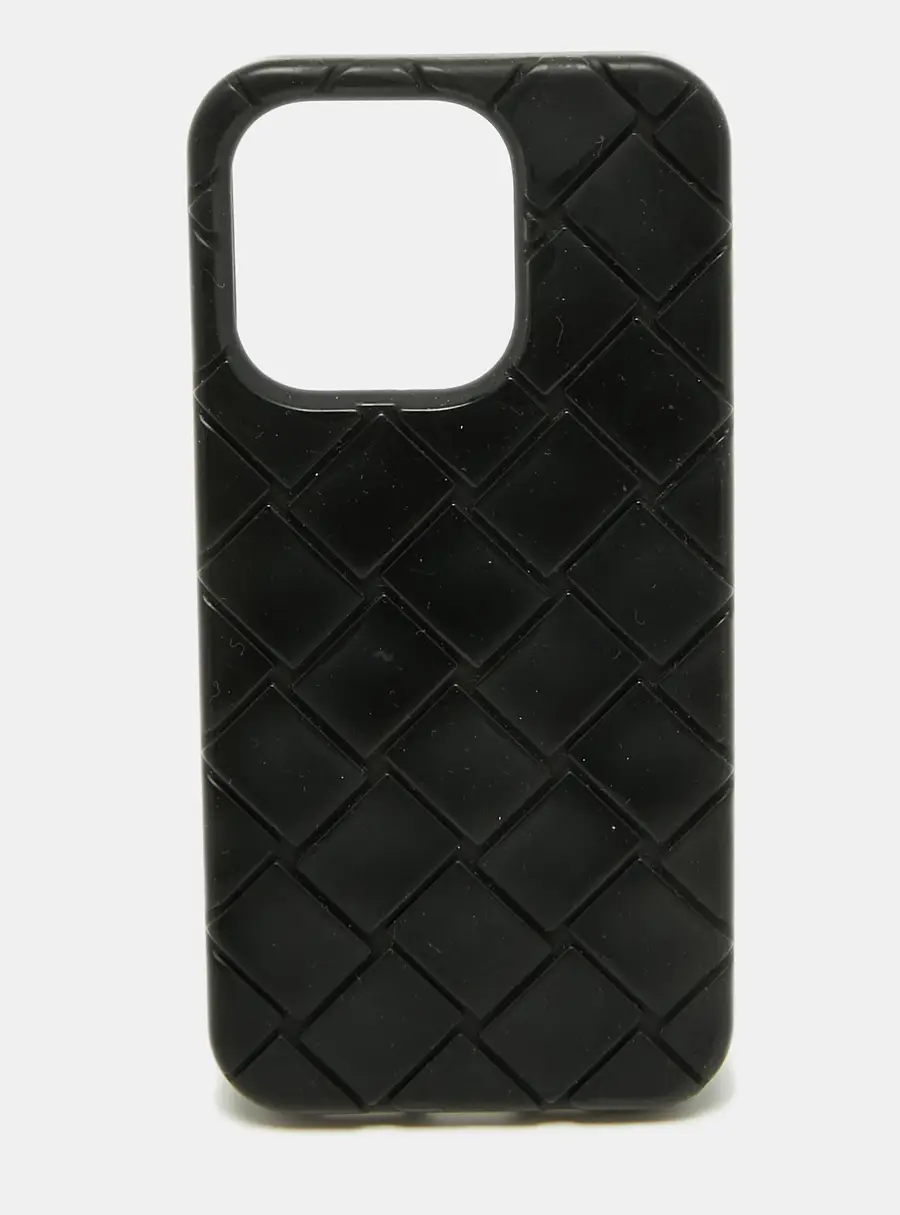 Bottega Veneta iPhone 15 Pro Case Black Intrecciato Rubber