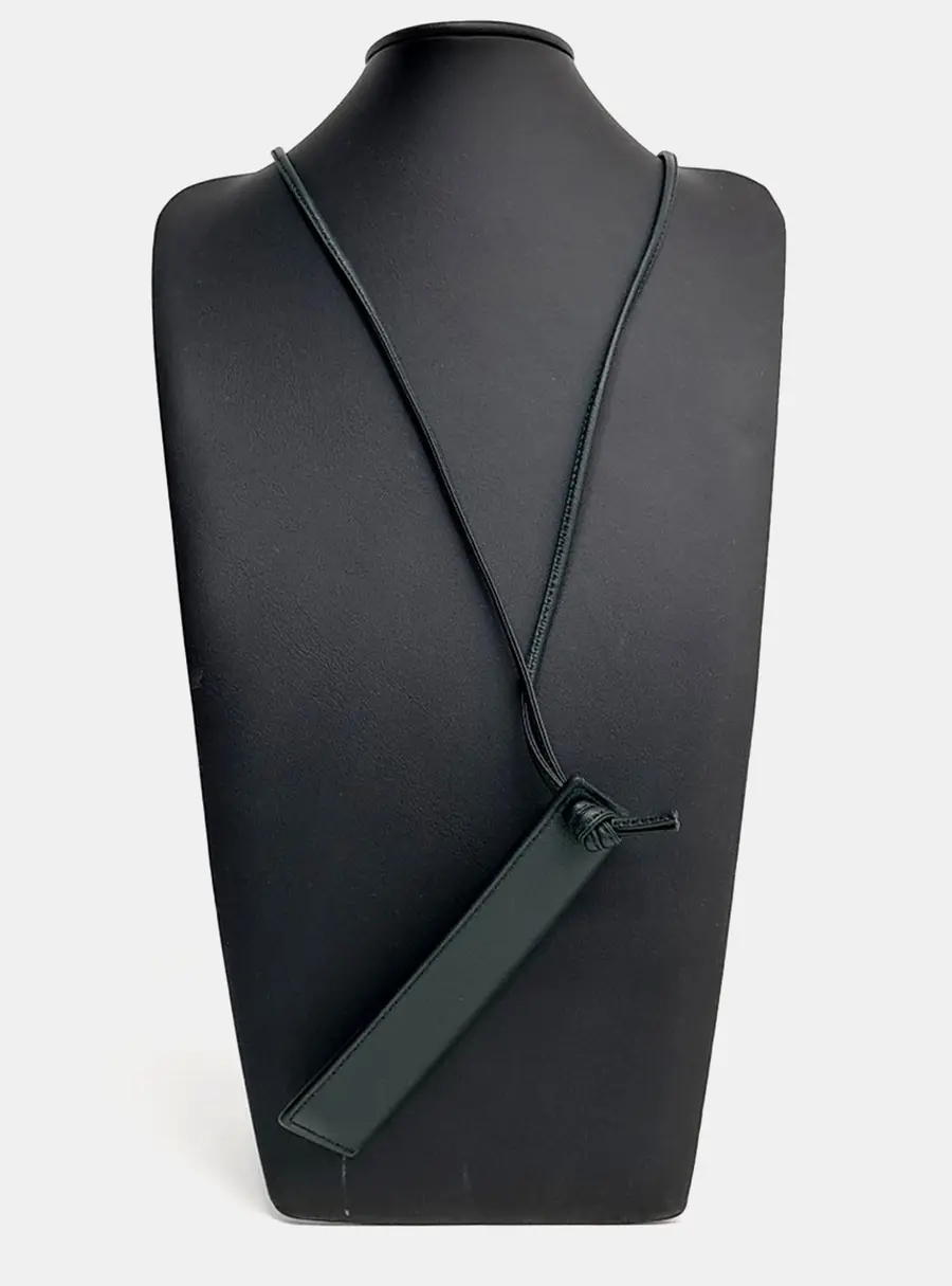 Bottega Veneta Leather Dark Green Pen Holder And Necklace