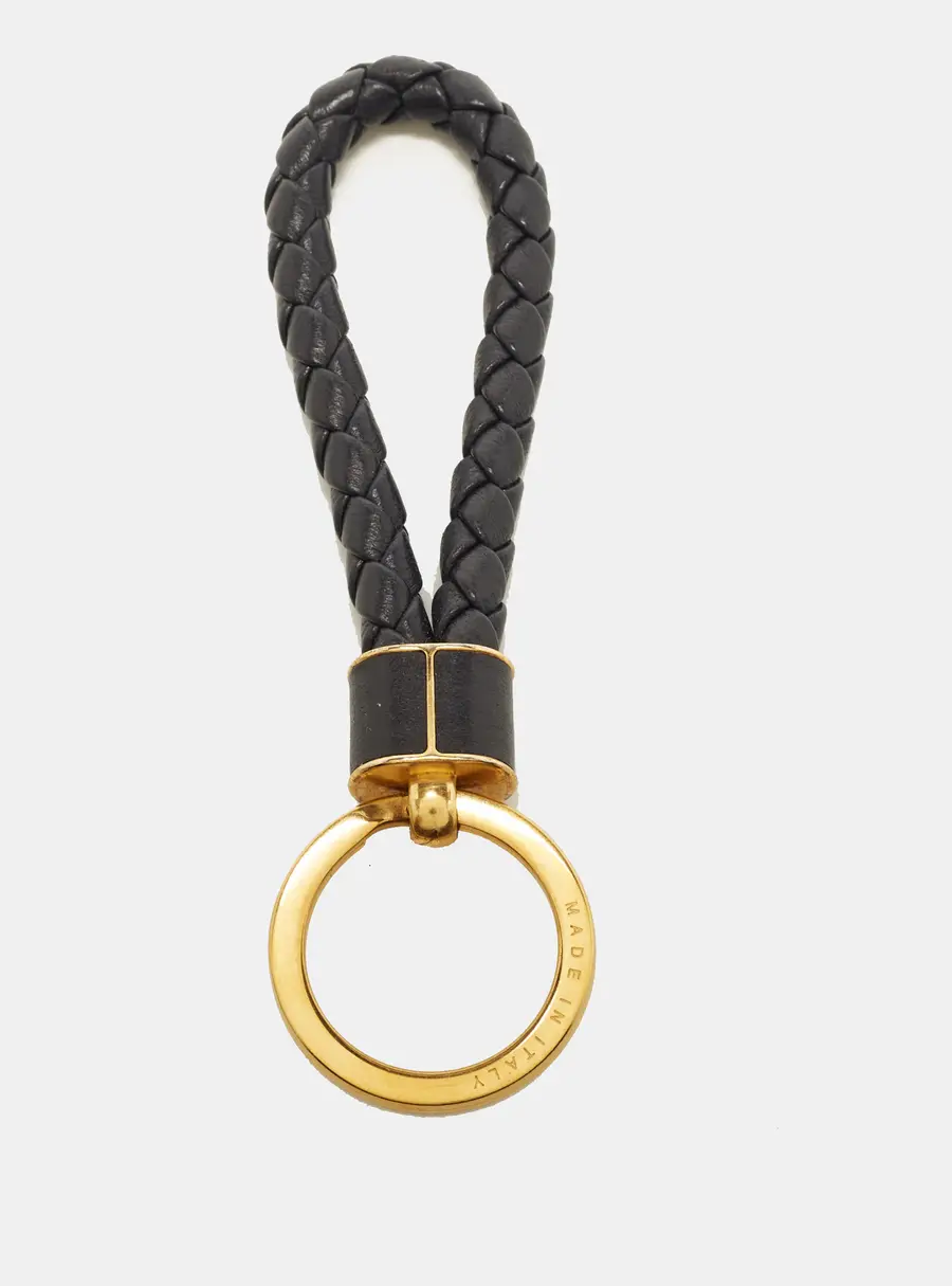 Bottega Veneta Key Ring Navy Blue Intrecciato Leather