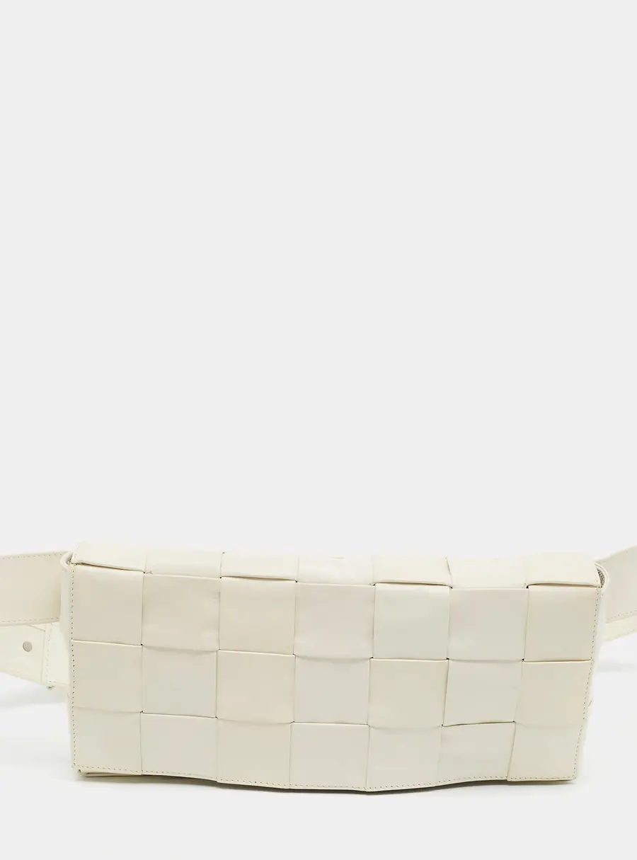 Bottega Veneta Cassette Stretch Off White Intreccio Leather Belt Bag