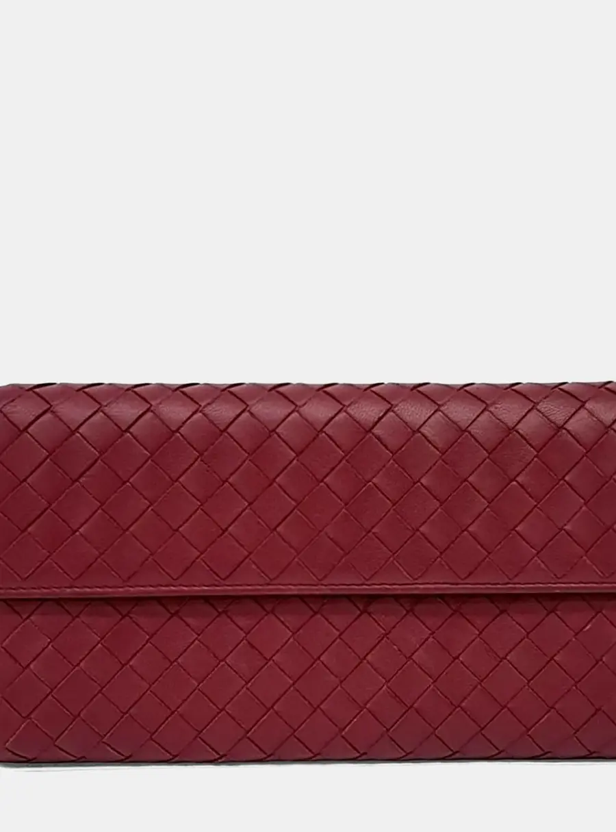 Bottega Veneta Red Leather Mesh Long Wallet