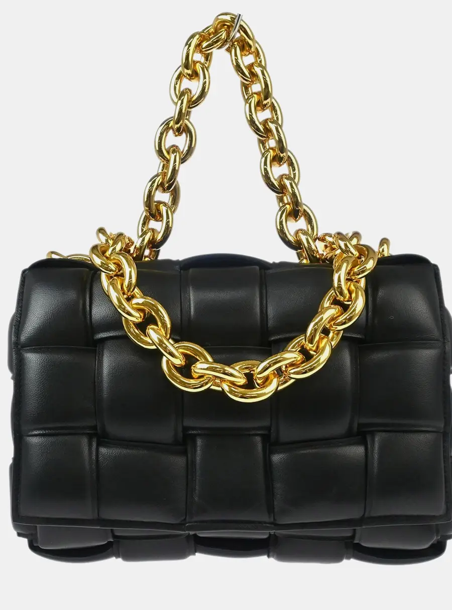 Bottega Veneta Chain Cassette Medium Black Lambskin Leather Shoulder Bag
