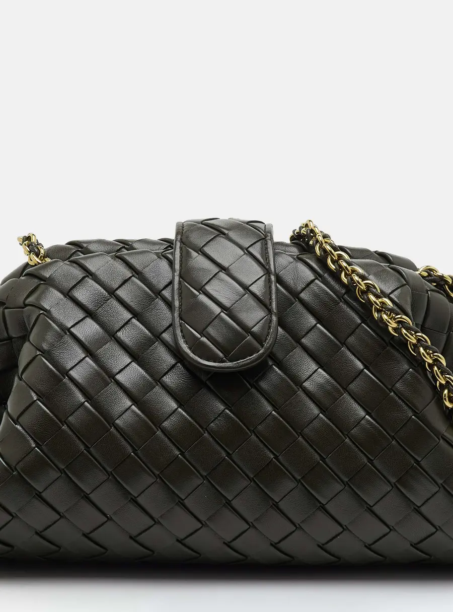 Bottega Veneta The Lauren 1980 Small Olive Green Intrecciato Leather Chain Clutch