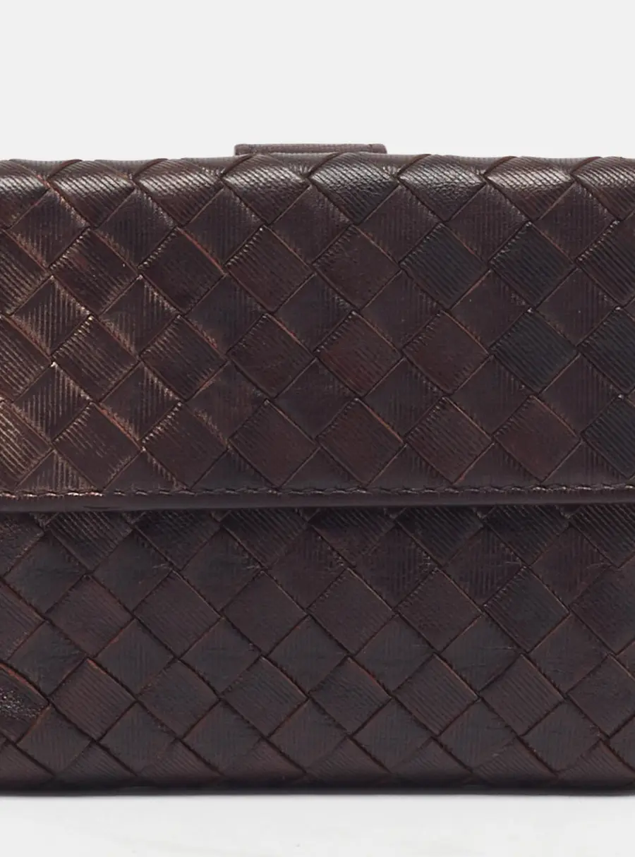 Bottega Veneta Dark Brown Intrecciato Leather French Wallet