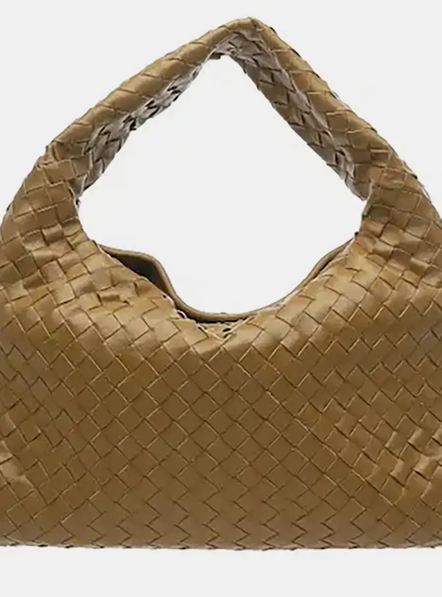 Bottega Veneta Hop Small Brown Intrecciato Calfskin Leather Shoulder Bag