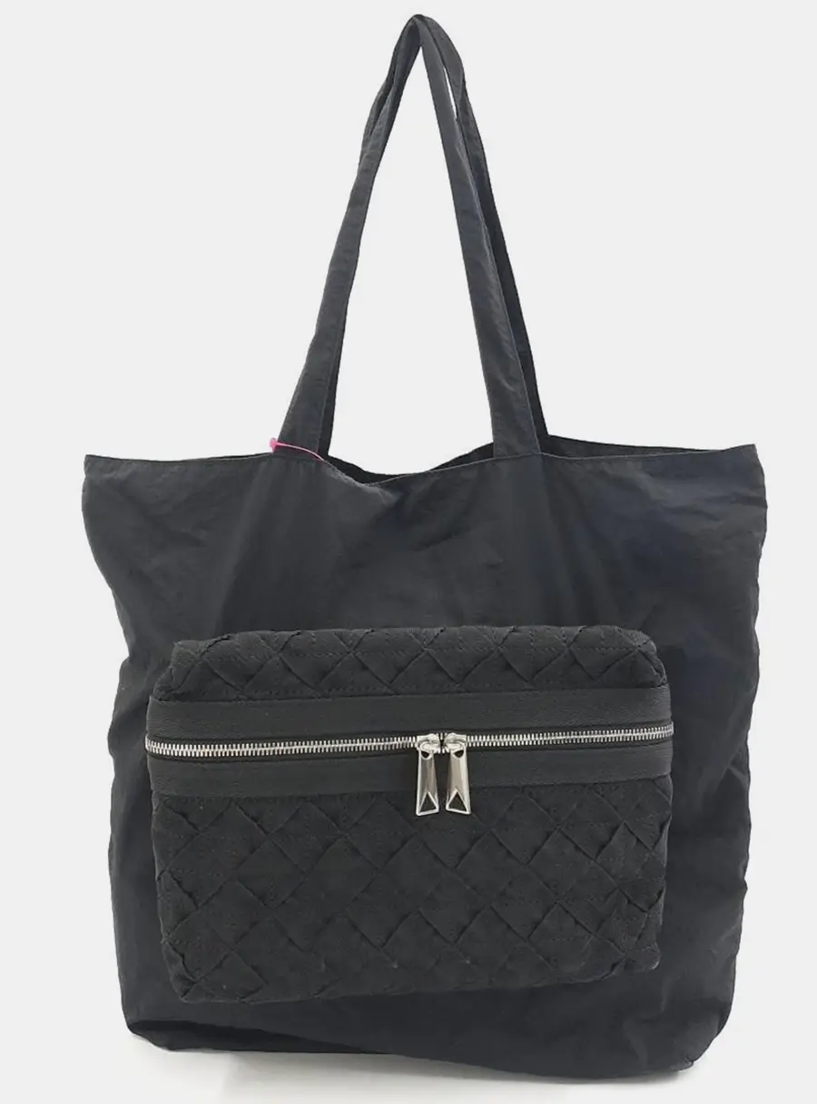 Bottega Veneta Intrecciato Pouch Foldable Black Nylon Canvas Tote Bag
