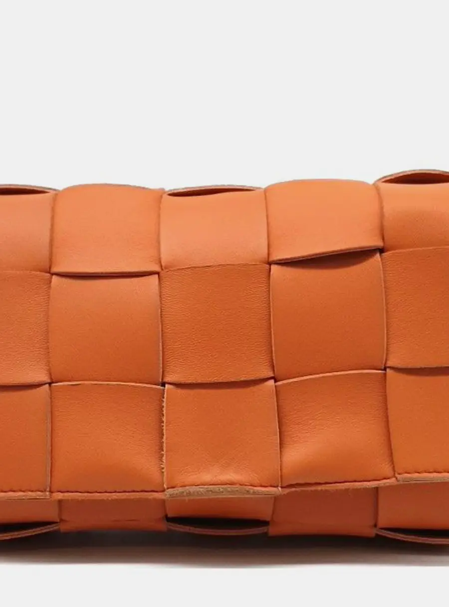 Bottega Veneta Cassette Medium Orange Intrecciato Leather Shoulder Bag