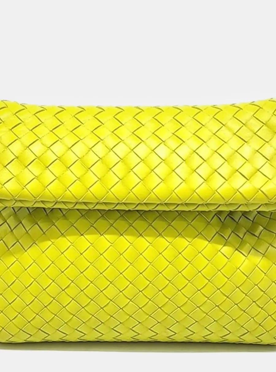 Bottega Veneta Yellow Nappa Intrecciato The Fold Crossbody Bag