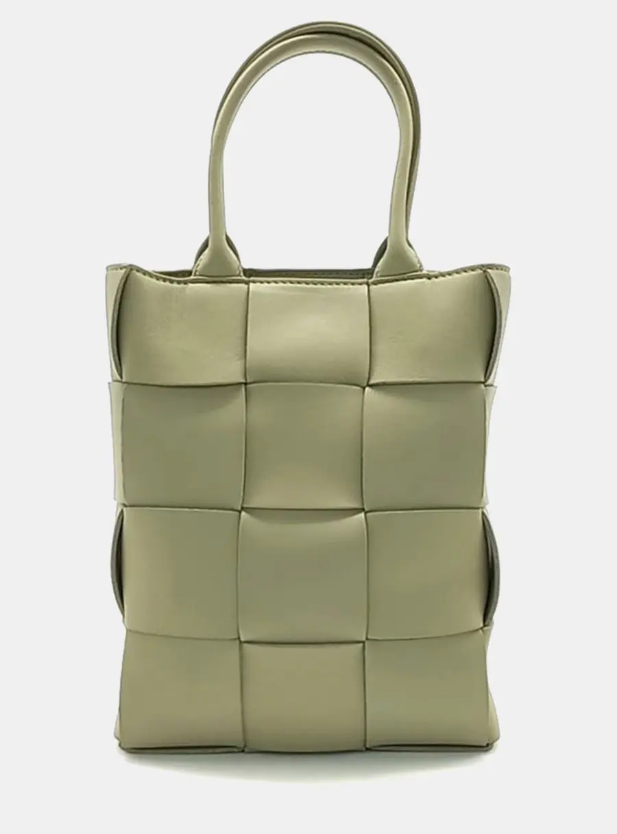 Bottega Veneta Mini Cassette Travertine Lambskin Leather Tote Bag