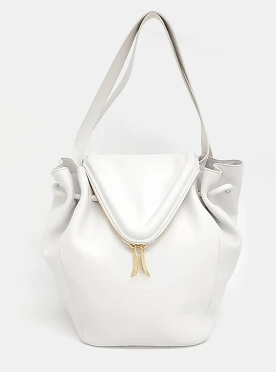 Bottega Veneta White Leather Beak Tote Bag