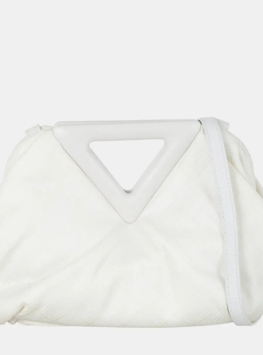 Bottega Veneta Point Shoulder Bag White Fabric Leather Shoulder Bag