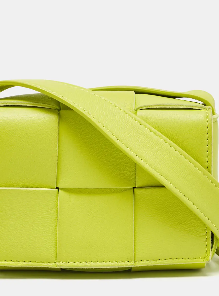 Bottega Veneta Neon Green Intrecciato Leather Mini Candy Cassette Crossbody Bag