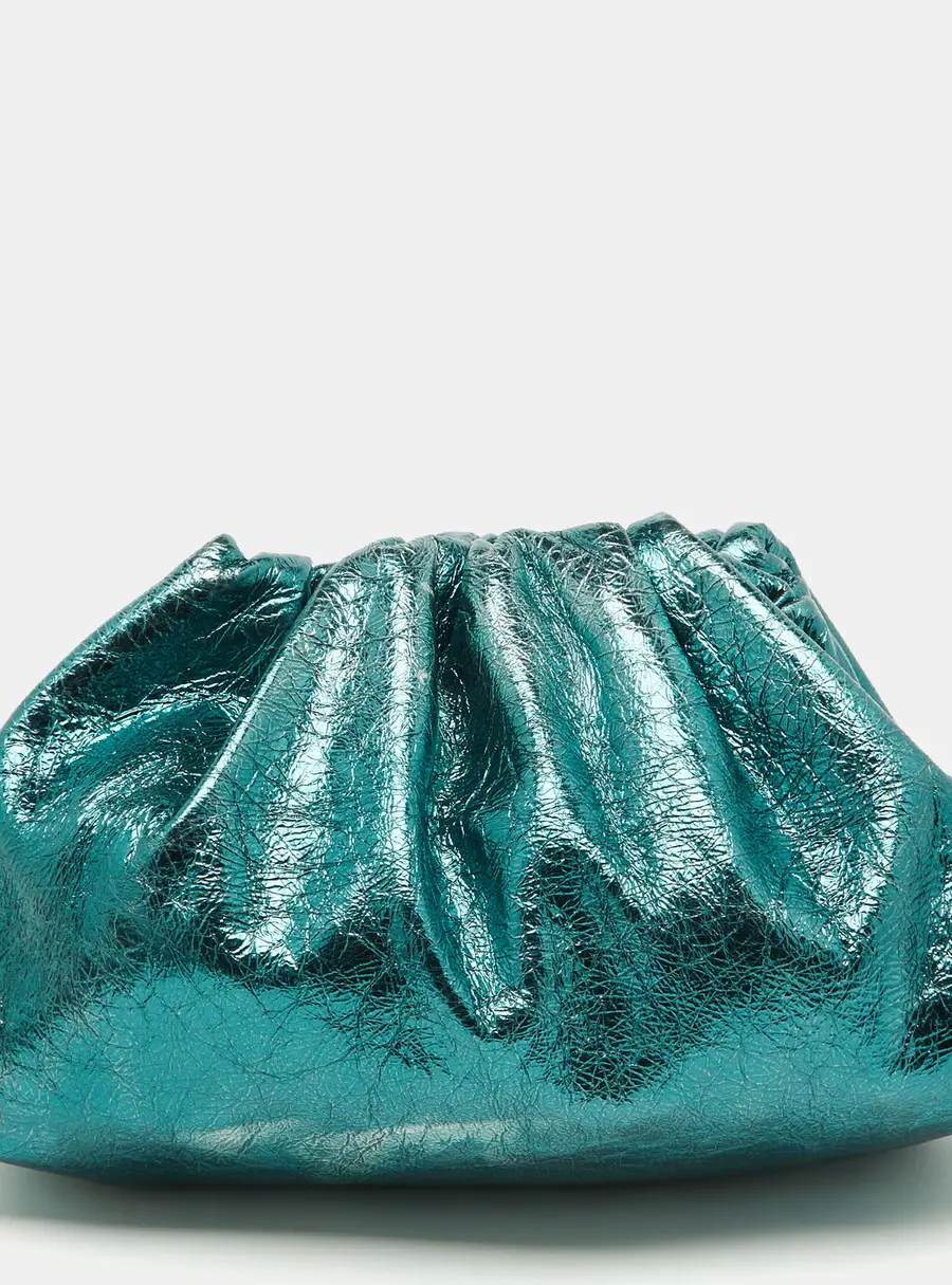 Bottega Veneta Metallic Green Leather Teen Pouch Clutch