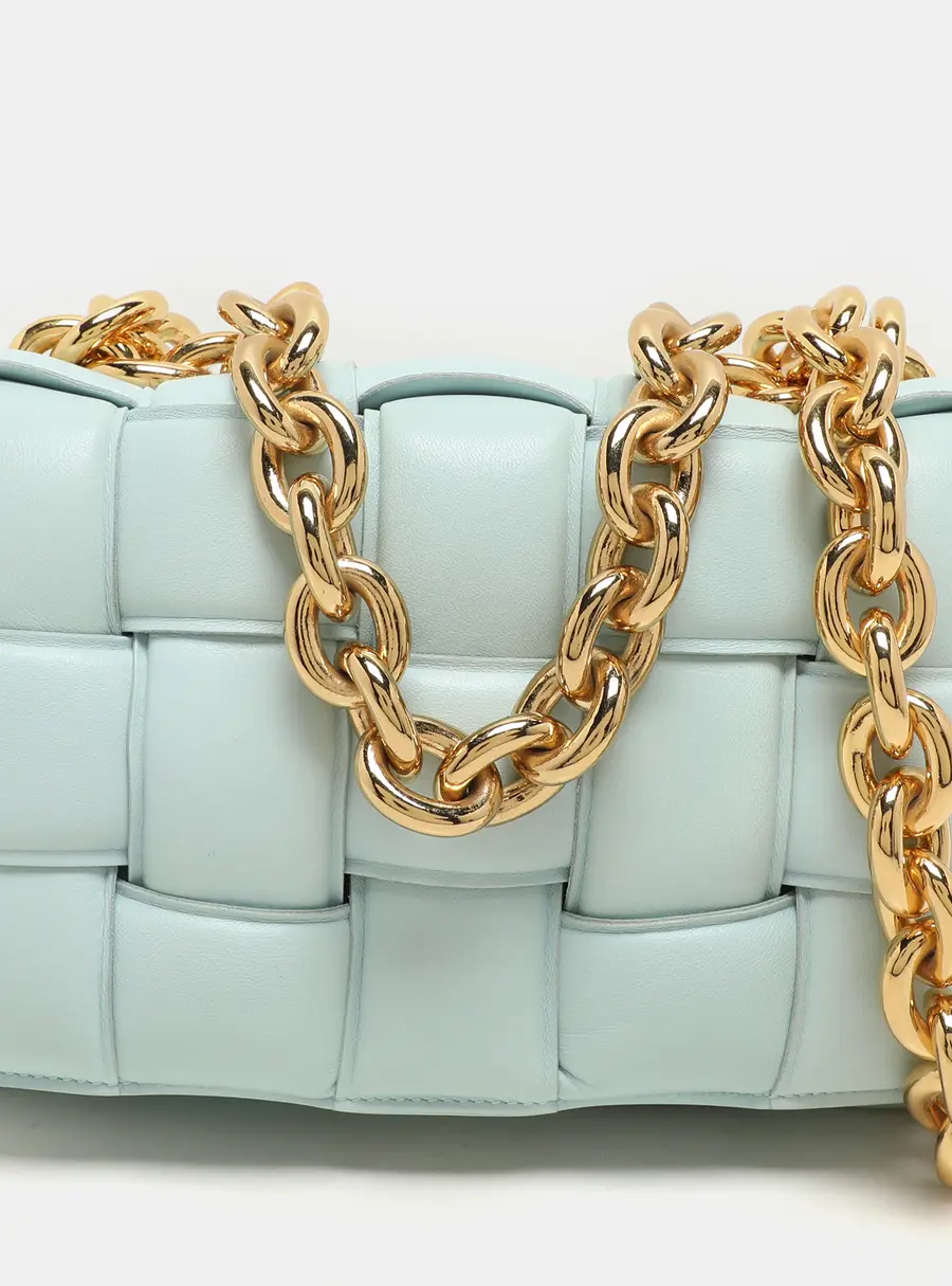 Bottega Veneta Blue Padded Intrecciato Leather Chain Cassette Shoulder Bag