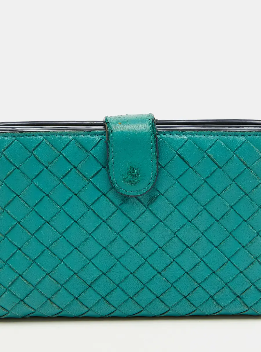 Bottega Veneta Light Blue Intrecciato Leather Compact Wallet