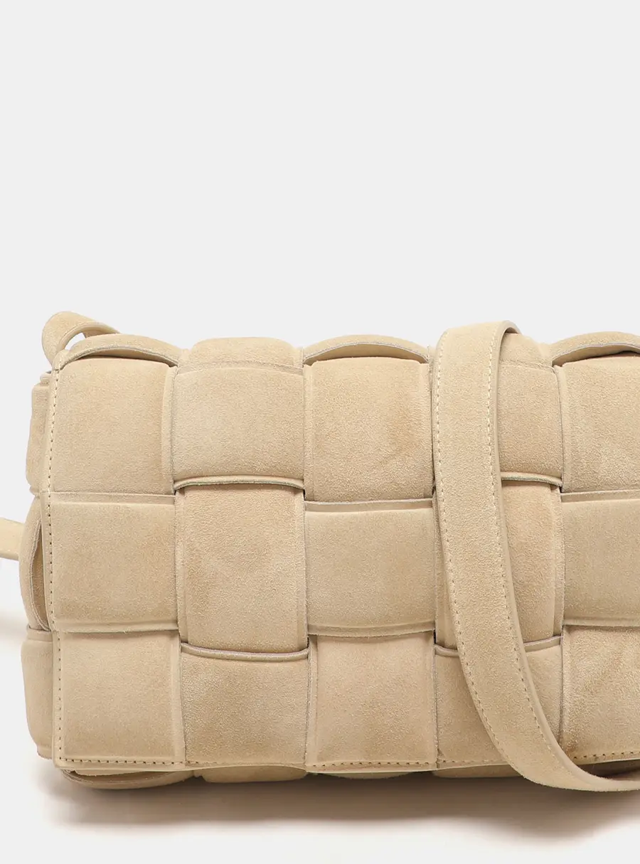 Bottega Veneta Cassette Padded Beige Suede Shoulder Bags