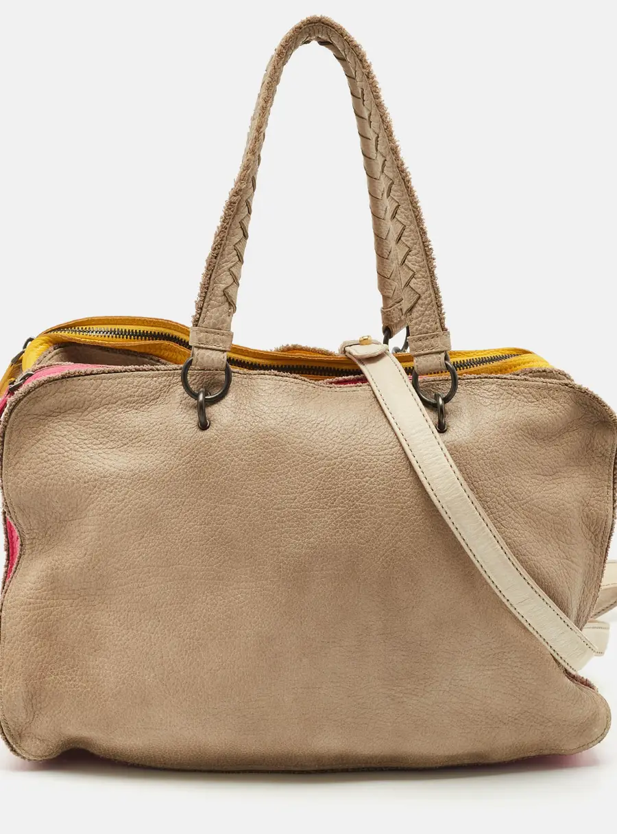 Bottega Veneta Multicolor Pebbled Leather Double Zip Satchel