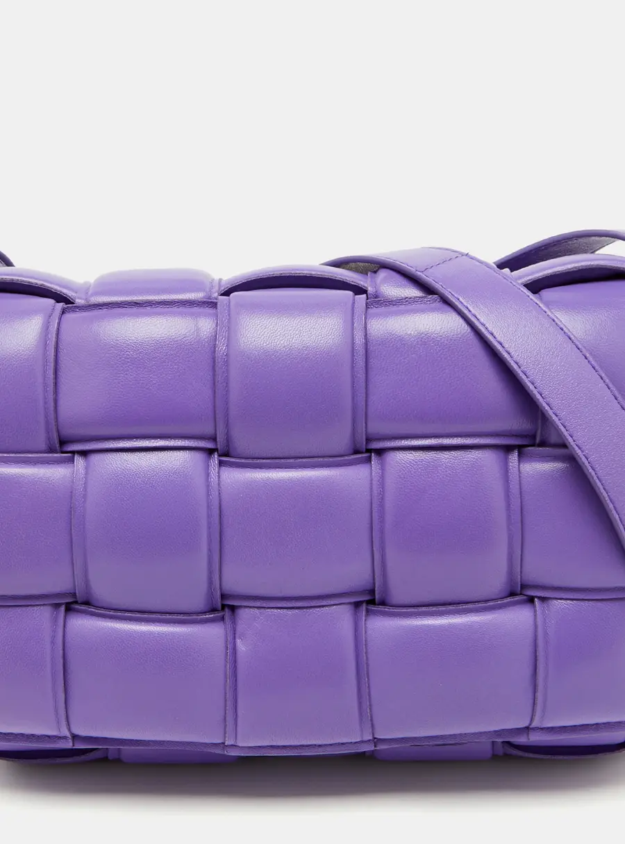 Bottega Veneta Purple Leather Padded Intreccio Cassette Shoulder Bag